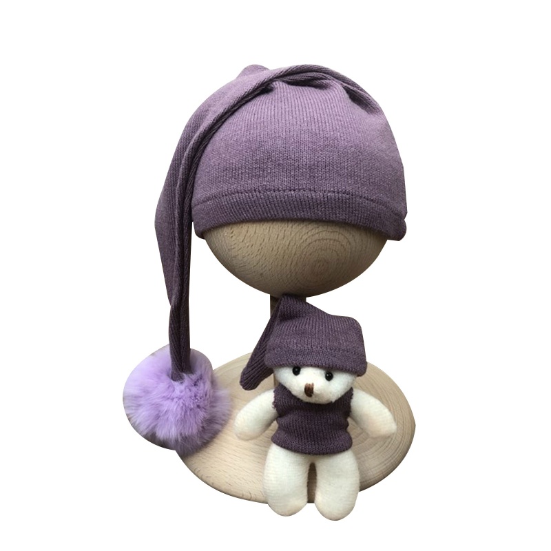 Bộ 3 Món Áo Liền Quần Tay Dài + Nón + Bóng Lông Cho Bé Sơ Sinh Chụp Ảnh