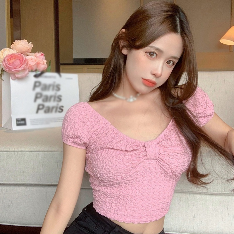 Áo Thun Tay Ngắn Cổ Chữ V Màu Sắc Đơn Giản Phong Cách Hàn Quốc Cho Nữ