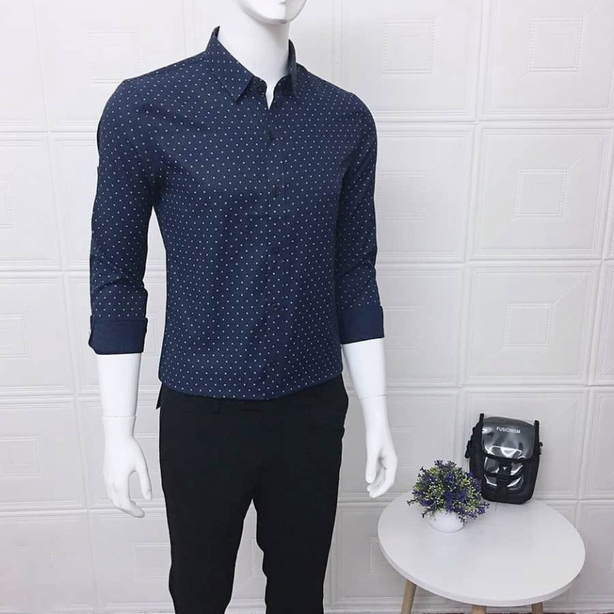 Áo sơ mi nam dài tay cao cấp Họa tiết chấm bi Hàng Xuất , chất cotton phong cách lịch lãm công sở | BigBuy360 - bigbuy360.vn