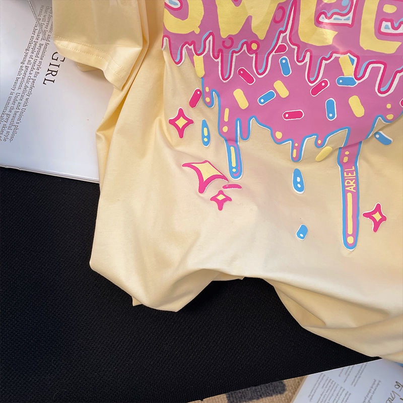Áo Thun Nữ Ngắn Tay In Hình Hoạt Hình Phong Cách Hàn Quốc