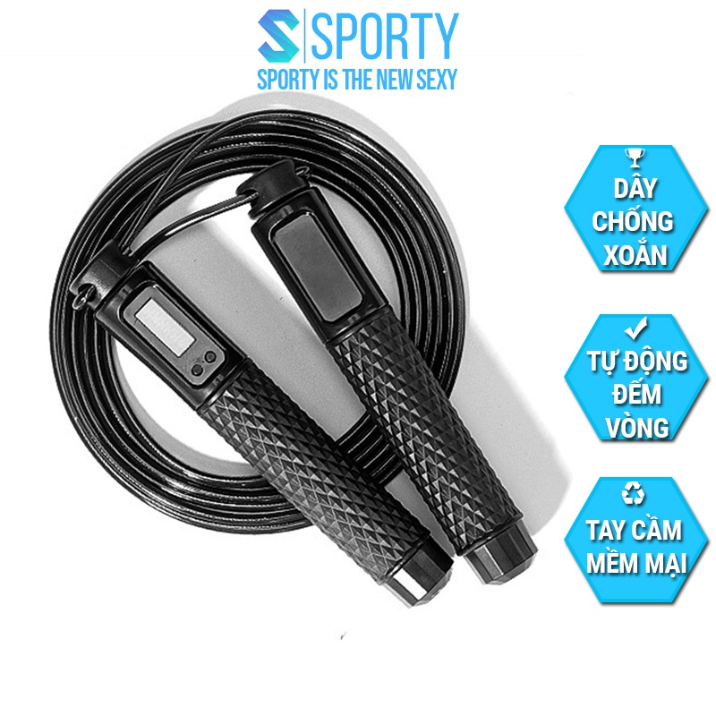 Dây nhảy đếm vòng SPORTY dây nhảy dây cao cấp, đếm số chính xác có thể điều chỉnh độ dài của dây tập yoga