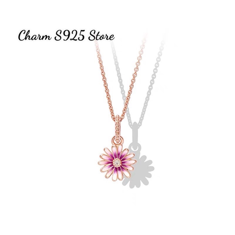combo dây chuyền + 1 mặt charm pan hoa cúc hồng bạc s925 cao cấp