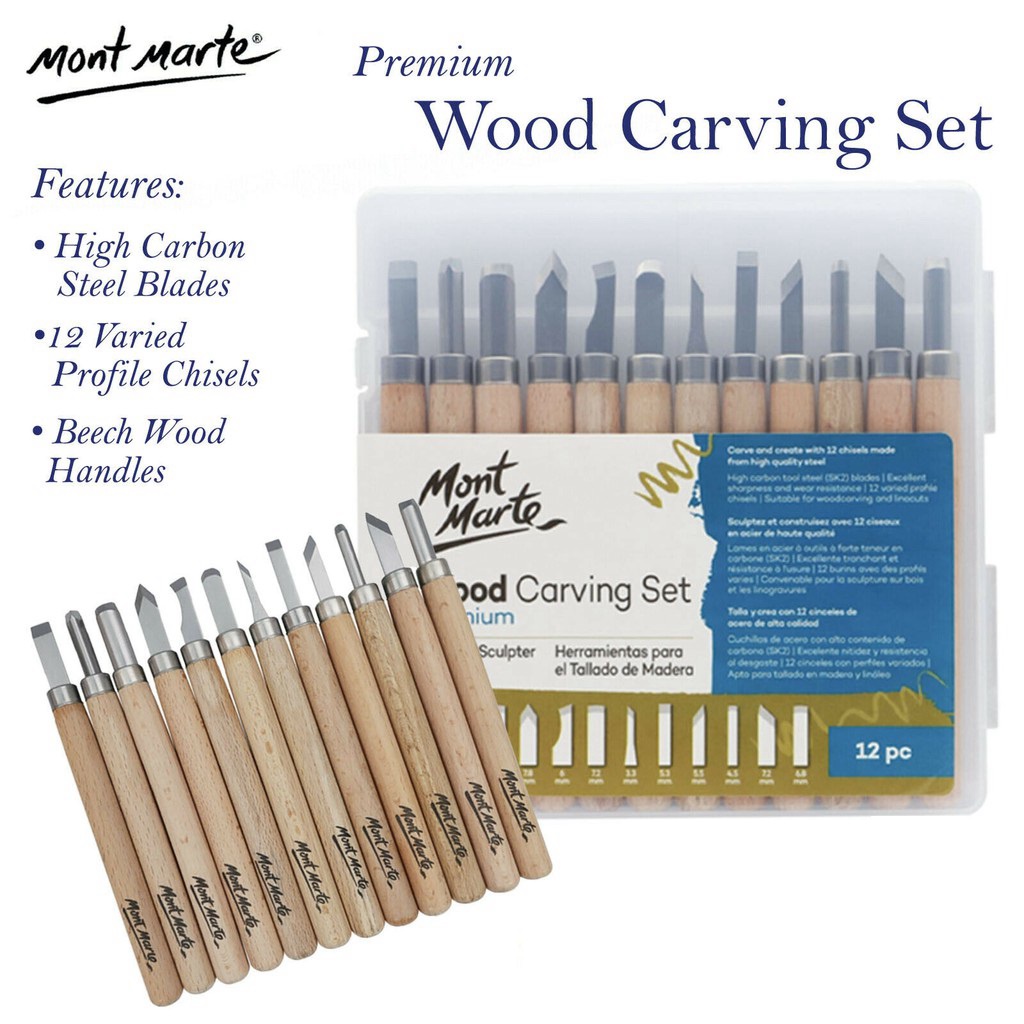 BỘ DỤNG CỤ KHẮC GỖ CAO CẤP MONT MARTE - MONT MARTE WOOD CARVING (12 MÓN)