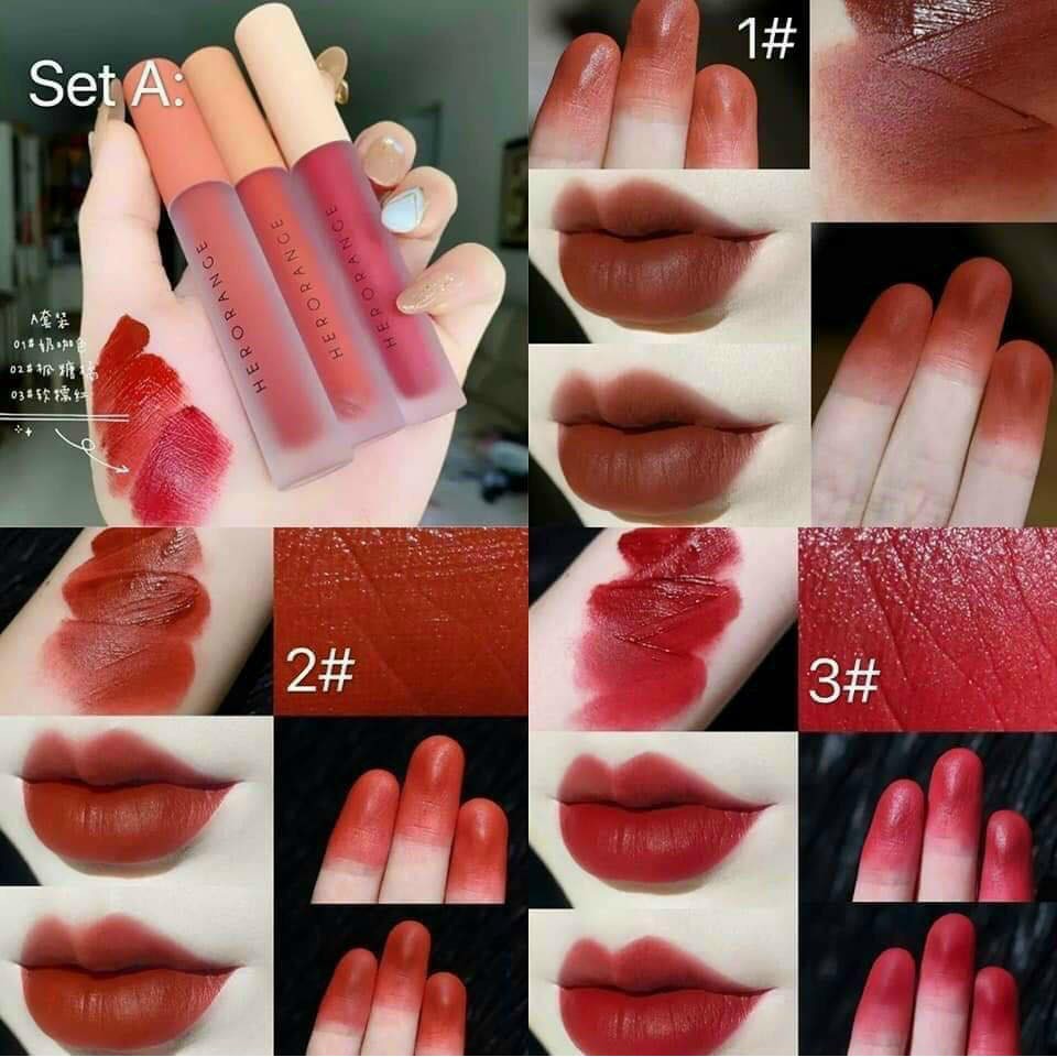 Set 3 Cây Son Kem Lì Herorange Fluffy Lip Glaze hàng nội địa trung | Thế Giới Skin Care