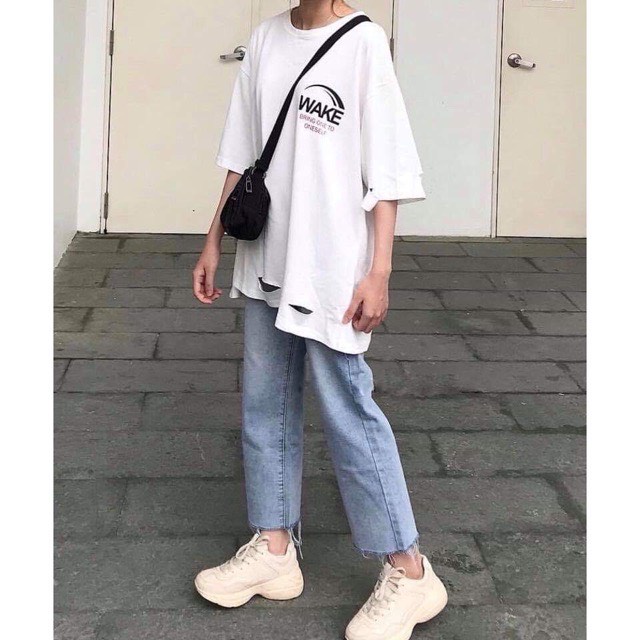 Quần Bò Baggy Nữ Lưng Cao Màu Xanh Nhạt Rách Gấu Basic Chất Liệu Jean Mền Mịn Dễ Mặc Dễ Phối 434