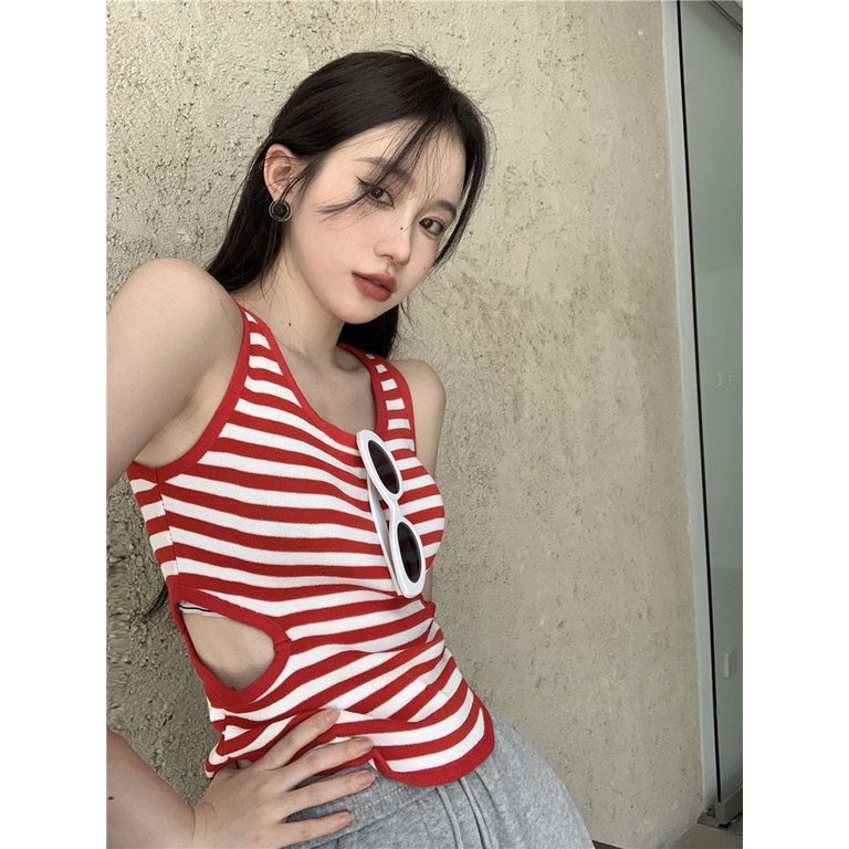 Áo Hai Dây Họa Tiết Kẻ Sọc Thời Trang Quyến Rũ Cho Nữ