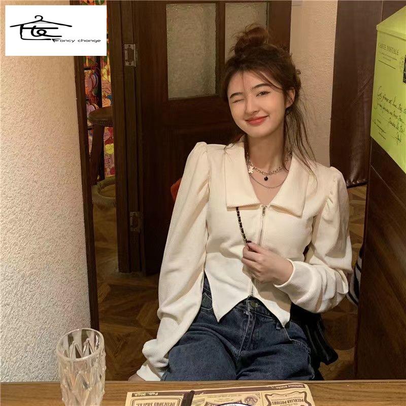 Áo Sơ Mi Ngắn Thoải Mái Phong Cách Retro Pháp Cho Nữ