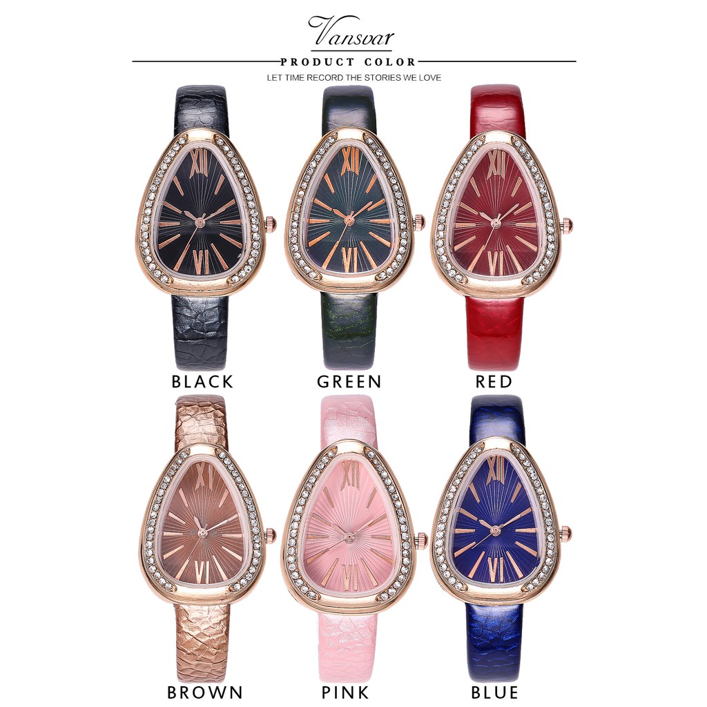 Đồng Hồ Kim Máy Thạch Anh Đính Đá Với Dây Đeo Da Sang Trọng Dành Cho Nữ