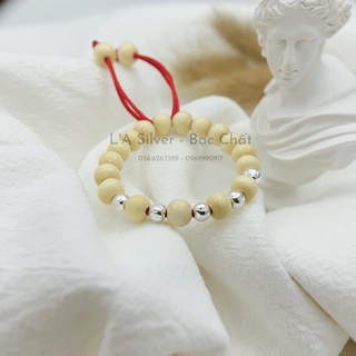 Vòng dâu tằm mix bi bạc TẶNG THÊM 1 viên đá phong thuỷ may mắn theo mệnh - LAP10