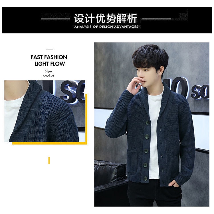 Áo Khoác Cardigan Dệt Kim Dáng Rộng Dày Dặn Phong Cách Thu Đông Hàng Mới Cho Nam