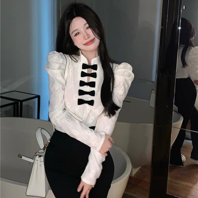 Áo Sơ Mi Dài Tay Thắt Nơ Phong Cách Mới Cho Nữ