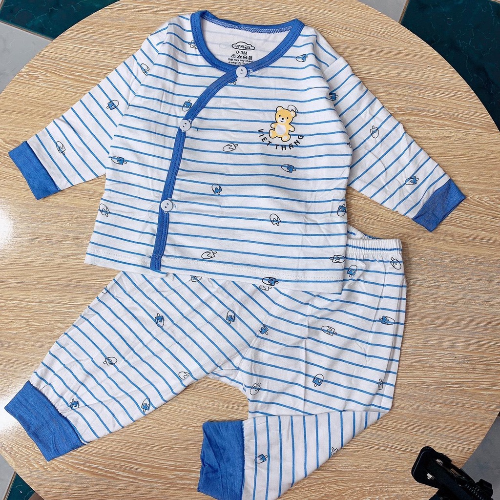 Bộ quần áo dài tay cúc lệch sơ sinh VT Kids vải cotton thun mềm mát quần dài đáp đũng đóng bỉm 3-9kg
