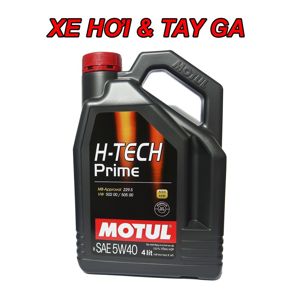 Nhớt tổng hợp 100% Motul 5W40 H-TECH Prime cao cấp cho xe hơi ô tô và xe tay ga SEA (4 lít, toàn phần Acea A3/B4