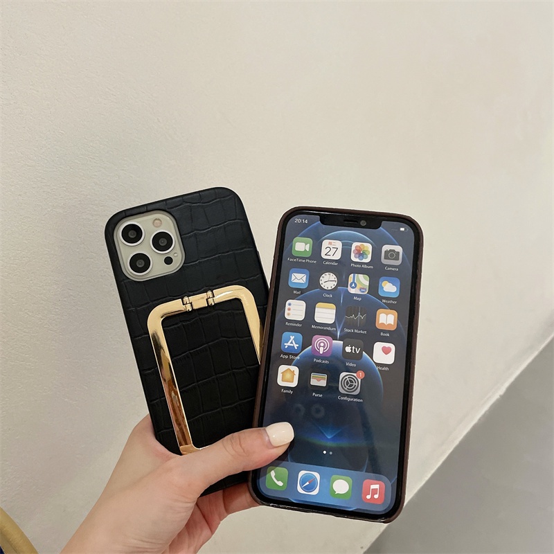 Ốp Điện Thoại Mềm Họa Tiết Da Cá Sấu 3 Mặt Có Giá Đỡ Kim Loại Cho iPhone14 13 12Pro 11 Xsmax XR 7 / 8PLUS SE2020