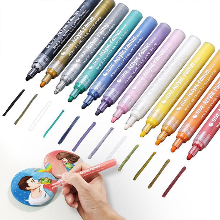 Bộ Bút Sơn Acrylic Painter STA 12 Màu , Vẽ Trên Mọi Chất Liệu