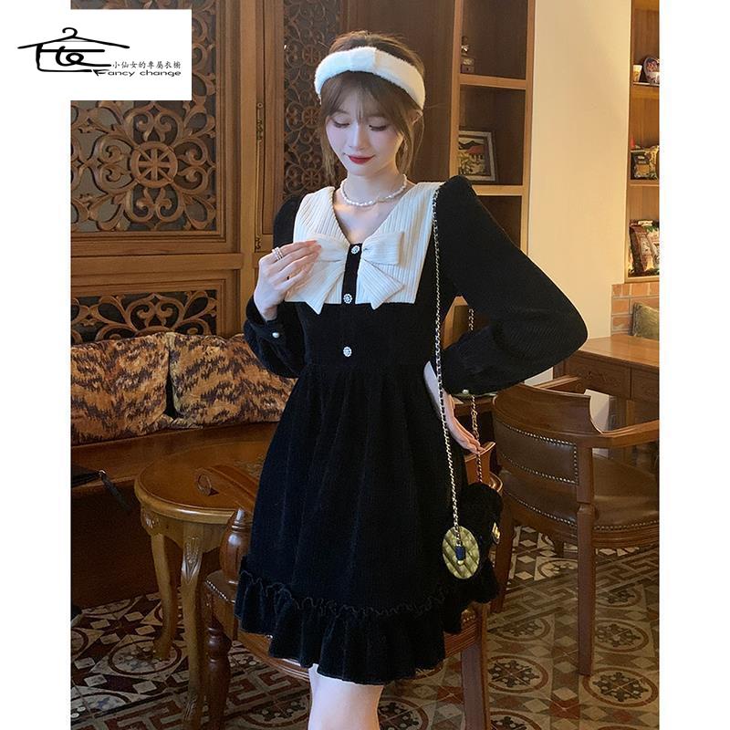 Đầm Nhung Đính Nơ Phong Cách Retro Thời Trang Mùa Xuân Hàng Mới Chất Lượng Cao 2022