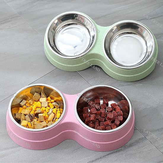 BÁT ĂN CHÓ MÈO, KÈM 2 CHÉN INOX - KHAY ĐỰNG THỨC ĂN THÚ CƯNG