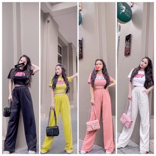 Set babi quần ống suông + áo croptop (4 hình cuối là ảnh thật shop chup nhé)