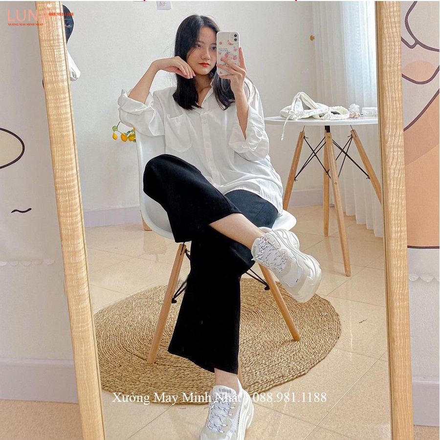 Quần ống rộng lưng cao đi học làm công sở khóa trước màu Đen dáng quần tây ống rộng cạp cao vải tuyết mưa dày dặn mềm