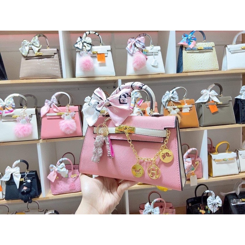 Túi xách hm kelly hồng phối trắng Sup siêu đẹp tặng kèm khăn