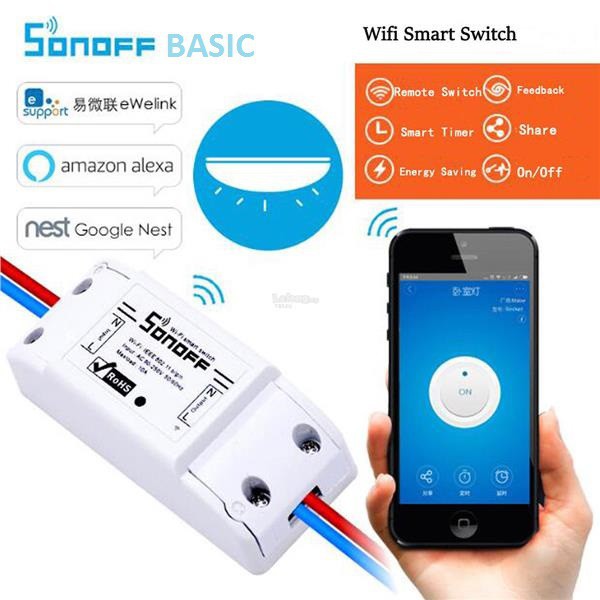 SONOFF BASIC R2 New (SP Quốc Tế) - Công Tắc 220V 10A, Điều Khiển Từ Xa qua Wifi, APP Ewelink trên smartphone Thông Minh