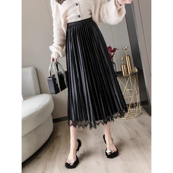 Chân váy xoè dáng dài viền ren hai tầng mặc được hai mặt, bên trong lót vải lụa mềm đẹp-MAI THỎ SHOP-