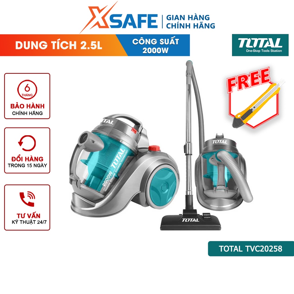 Máy hút bụi cầm tay Total TVC20258 Thiết bị hút bụi mini công suất 260~330W Dung tích:2.5L nhỏ gọn, bánh xe dễ di chuyển