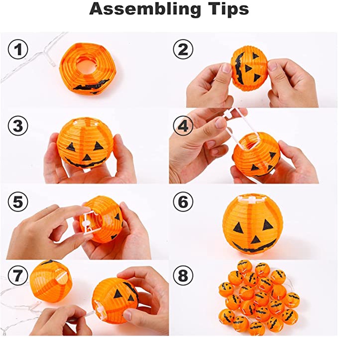 Dây đèn bí ngô bằng vải chạy pin 20 quả đường kính 7,5cm trang trí Halloween
