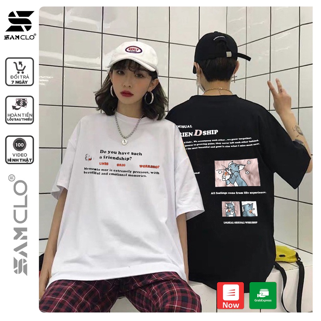 Áo thun tay lỡ nữ  SAM CLO  freesize phông form rộng dáng Unisex - Ulzzang mặc cặp, nhóm, lớp in DÒNG CHỮ UNISUAL FRIEND