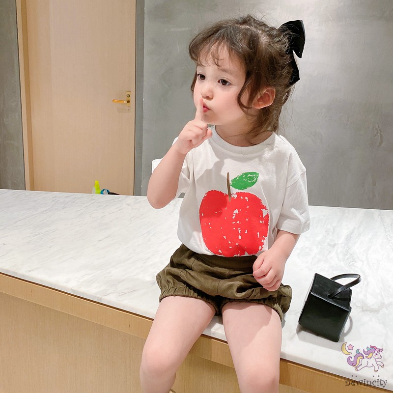 Korean Kids Girls Cartoon Fruit Print Short Sleeve T-shirt