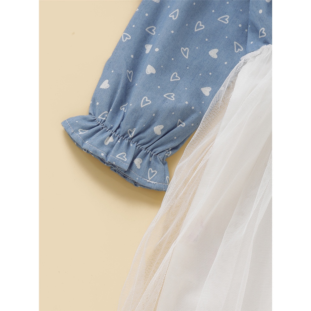 Đầm công chúa MIKRDOO tay dài họa tiết trái tim viền diềm xếp thời trang cho bé gái 1-5 tuổi