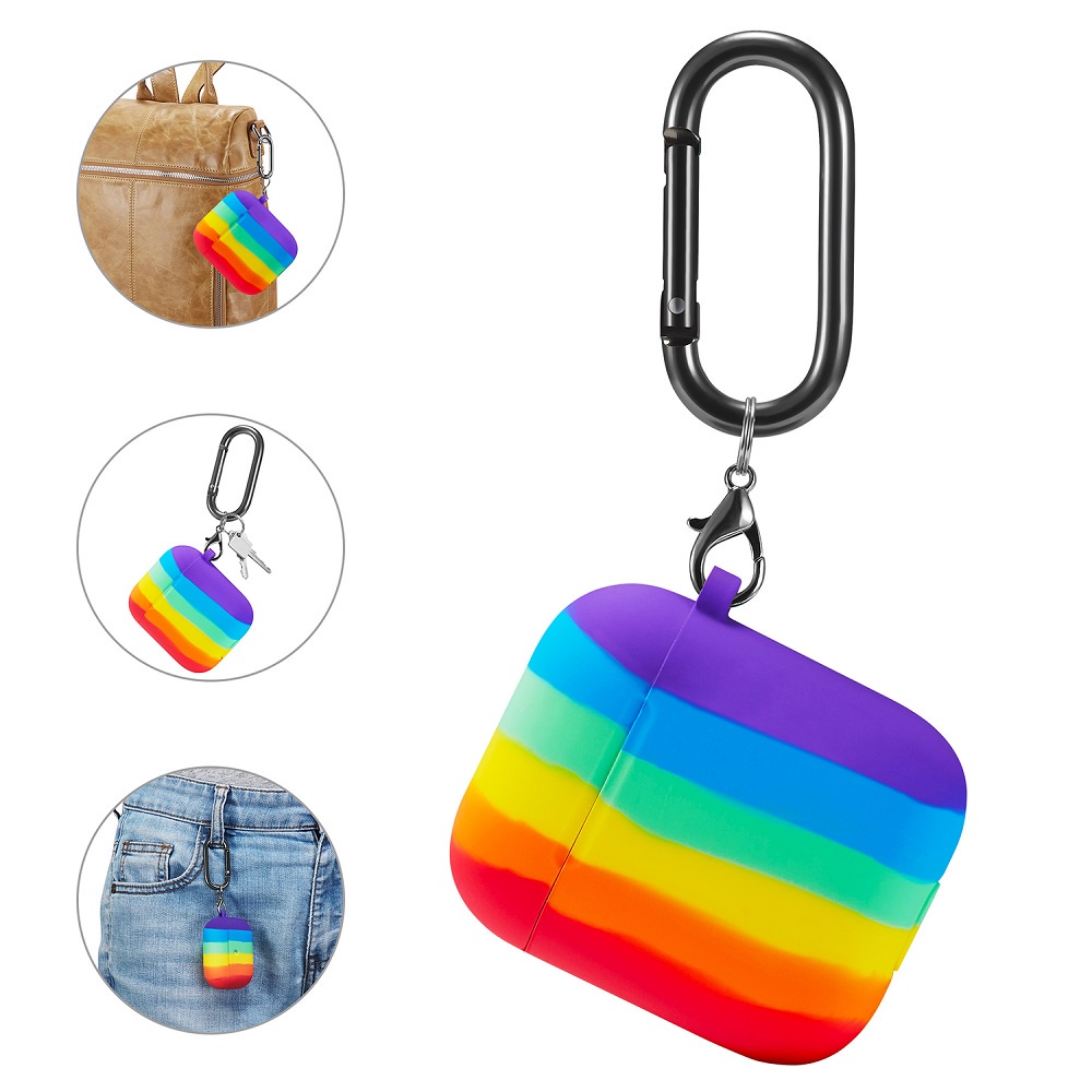 Ốp lưng for Airpods Rainbow Silicone AirPods Pro Soft Case Airpods 1/2 Portable Protective Cover With Hook UP