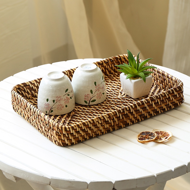 Khay mây tre đan xuất khẩu BAMBOOO ECO đựng trà bánh trang trí decor bàn ăn K001070