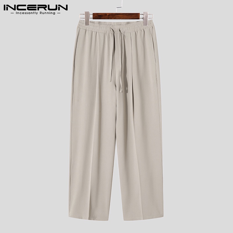 Quần dài INCERUN thắt lưng co giãn dây rút màu trơn thời trang đơn giản cho nam