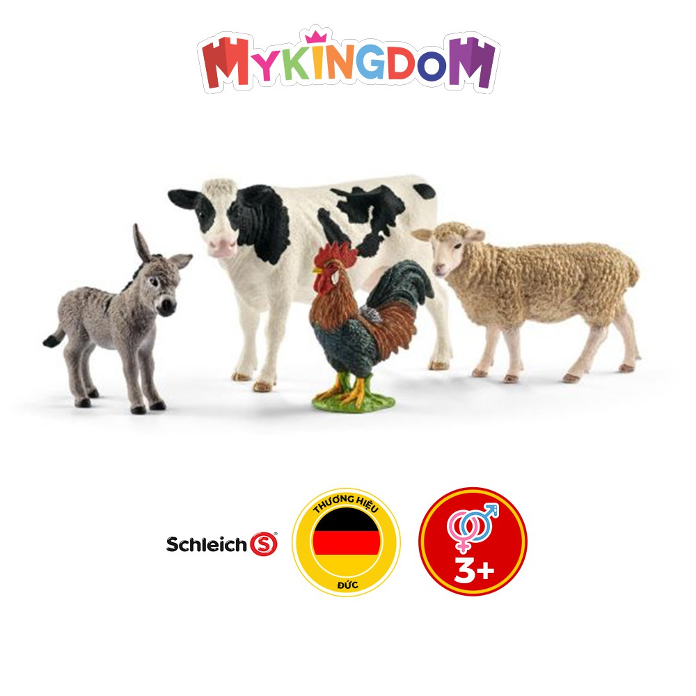 Mô hình Bộ động vật Nông trại (Bò sữa, Cừu, Gà trống, Lừa) SCHLEICH 42385