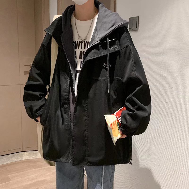 Áo Khoác Hoodie Giả Hai Lớp Dáng Rộng Thời Trang Cá Tính Cho Nam
