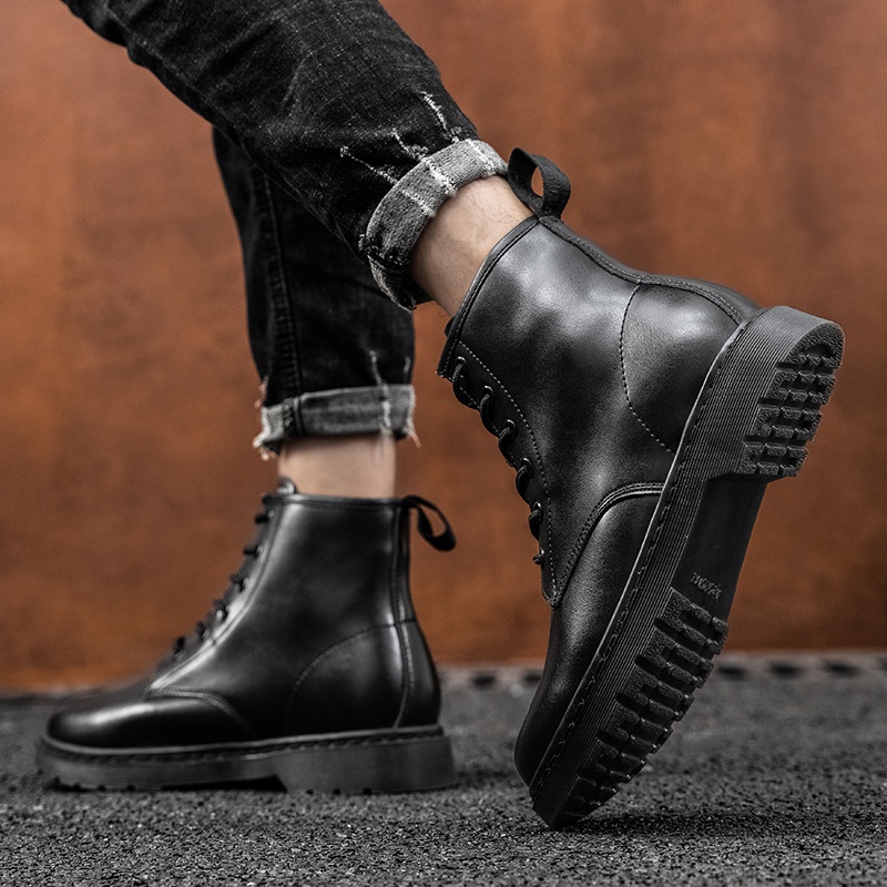 Giày bốt martin bằng da mềm cổ thấp 6 lỗ size 35-47 chính hãng cho nam nữ