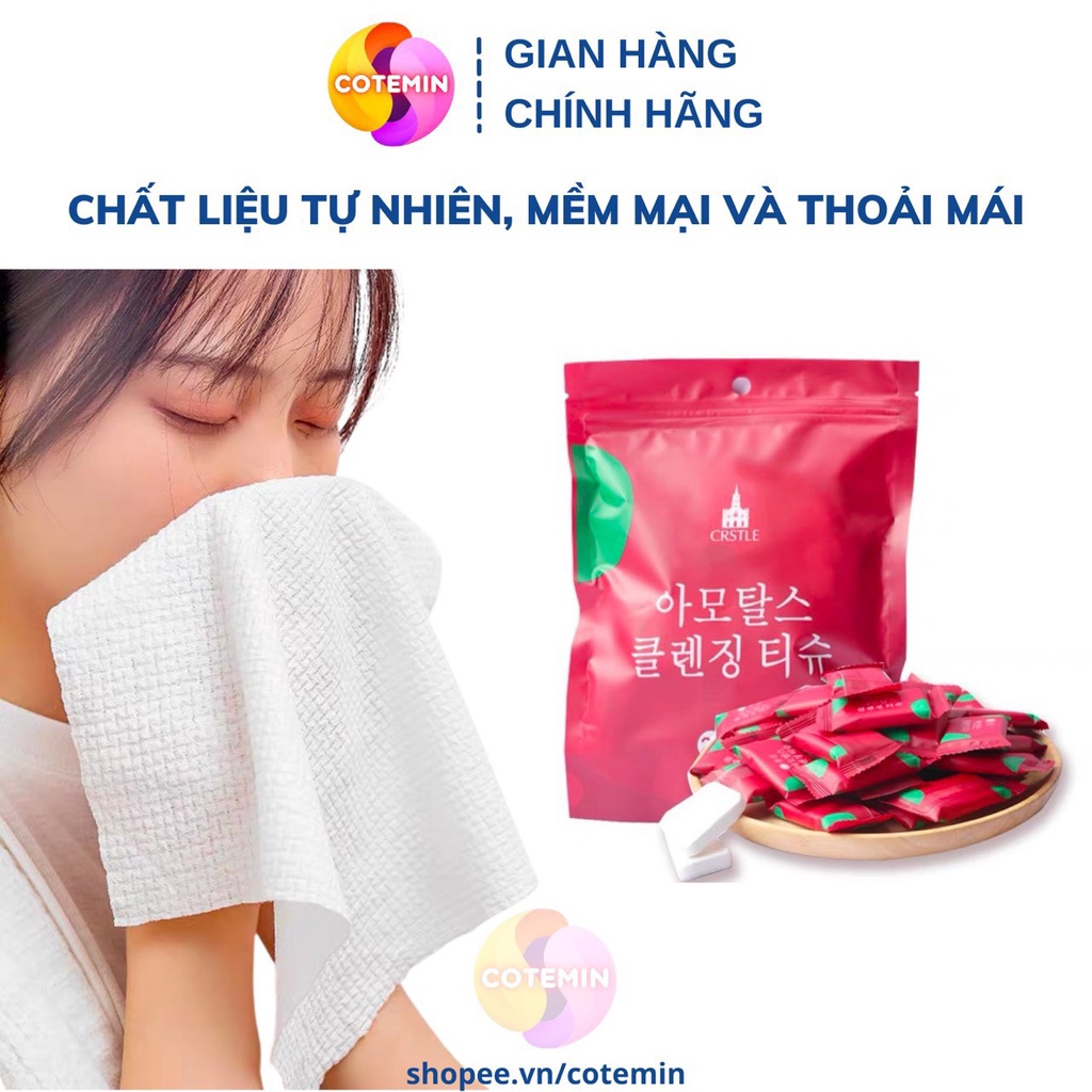 Khăn giấy nén hình viên kẹo dùng 1 lần khăn nén dạng viên kẹo bỏ túi mini đi du lịch rửa lau mặt Cotemin