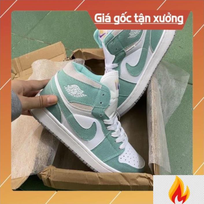 GIÀY NAM NŨ JD1 JORDAN CAO CỔ MÀU XANH PASTEL PHIÊN BẢN DA LỘN -O*dc