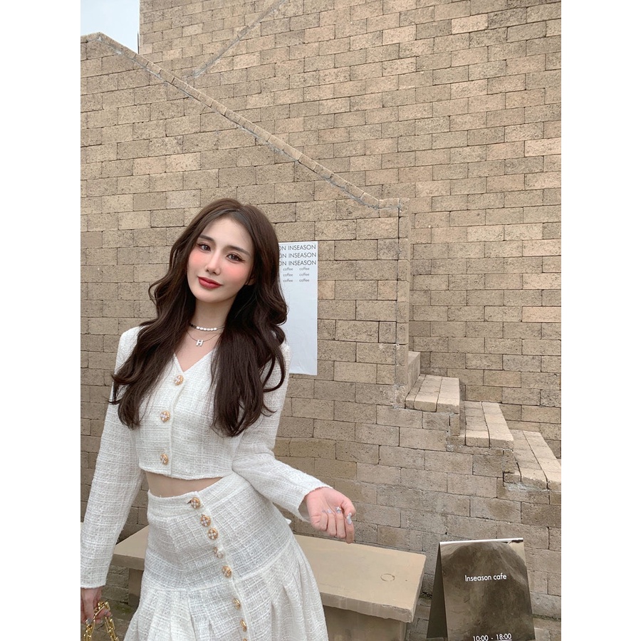 Set dạ tweed xẻ chân