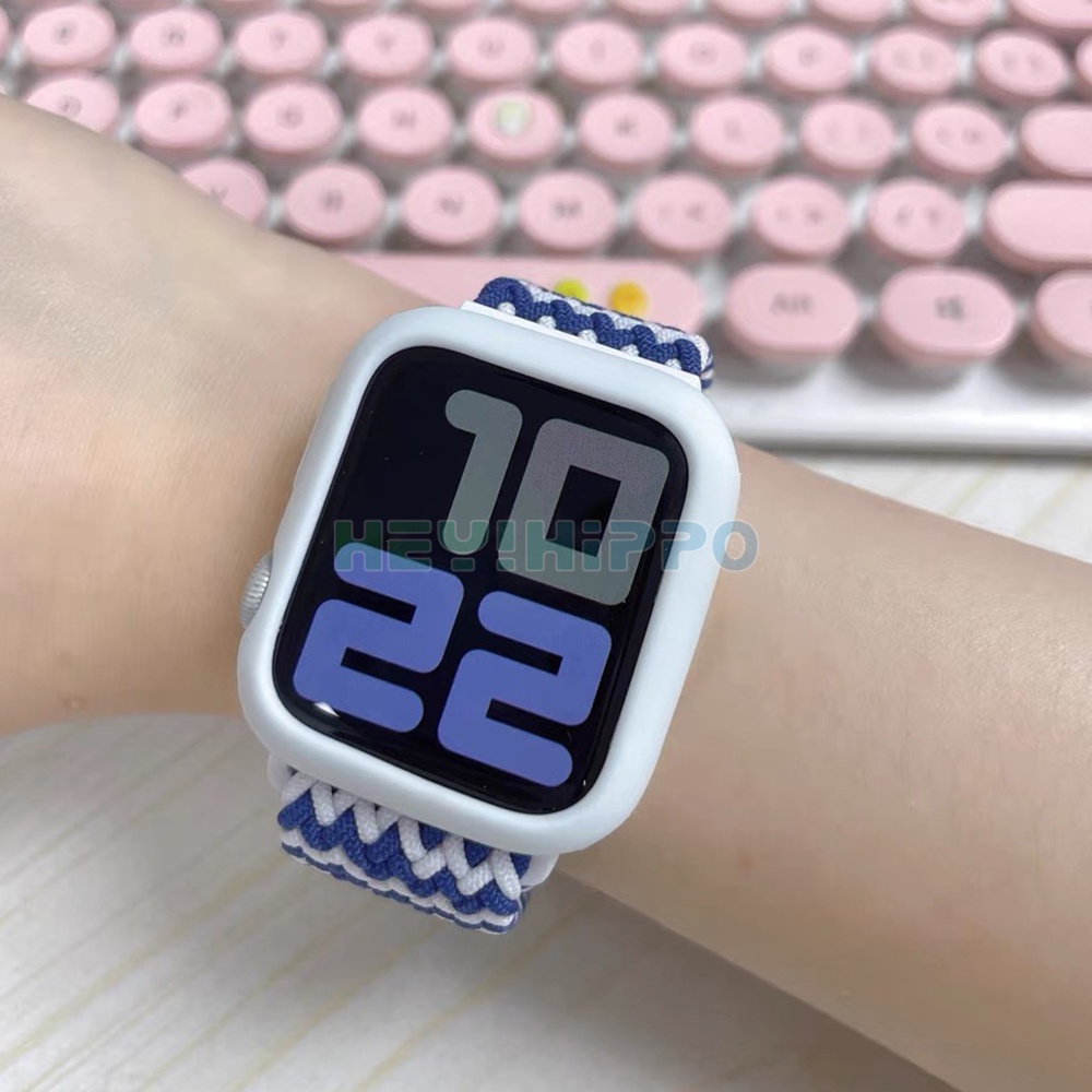 Set ốp silicone mềm + dây đeo nylon co giãn có thể điều chỉnh cho Apple Watch 7/6/5/SE iwatch 45/44/42/41/38mm