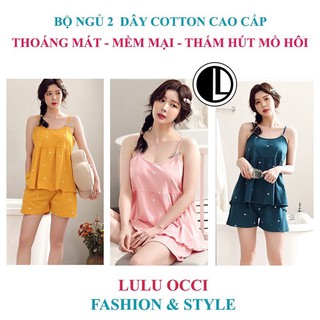 Bộ đồ ngủ 2 dây phong cách Hàn Quốc vải cotton siêu mát