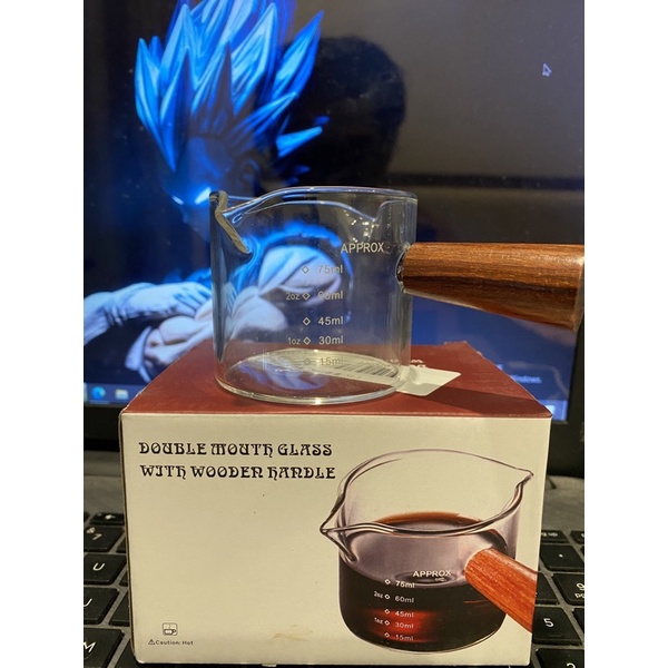 Cốc đong cà phê cafe  thuỷ tinh cán gỗ cầm tay 75ml Approx