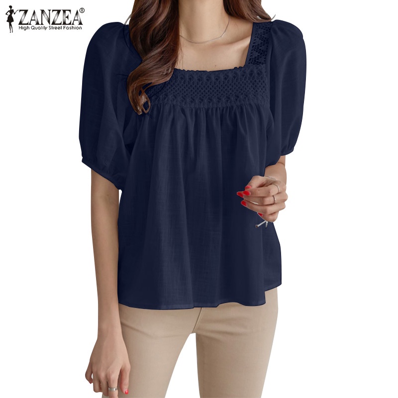 Zanzea Áo Kiểu Tay Phồng Cổ Vuông Xếp Ly Thời Trang Hàn Quốc Dành Cho Nữ