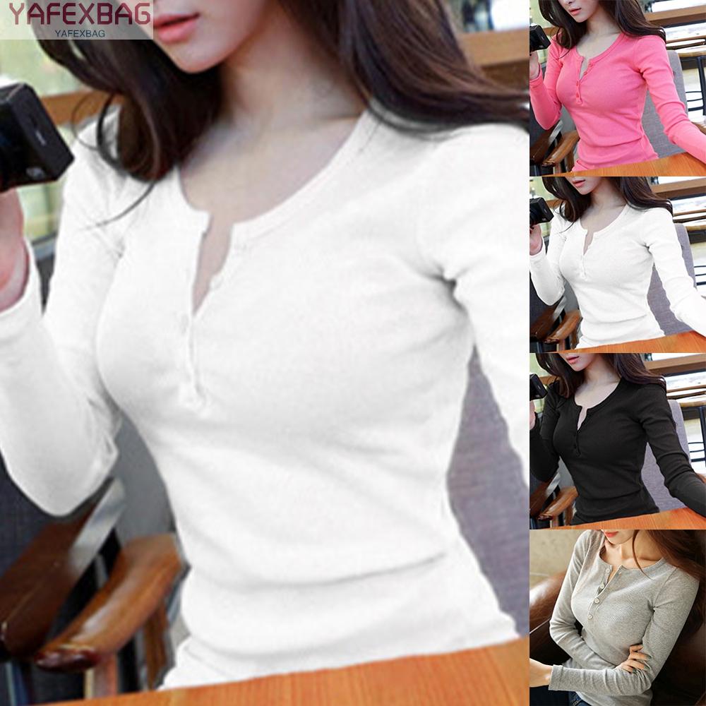 Women V Neck Basic Solid Slim Fit Casual  Long Sleeve Tops Shirt T-Shirt New 2022 hot salenew