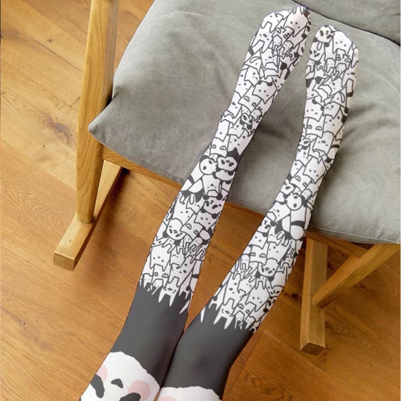 XIXI Vớ dài qua gối in hình gấu trúc hoạt hình dễ thương cho nữ