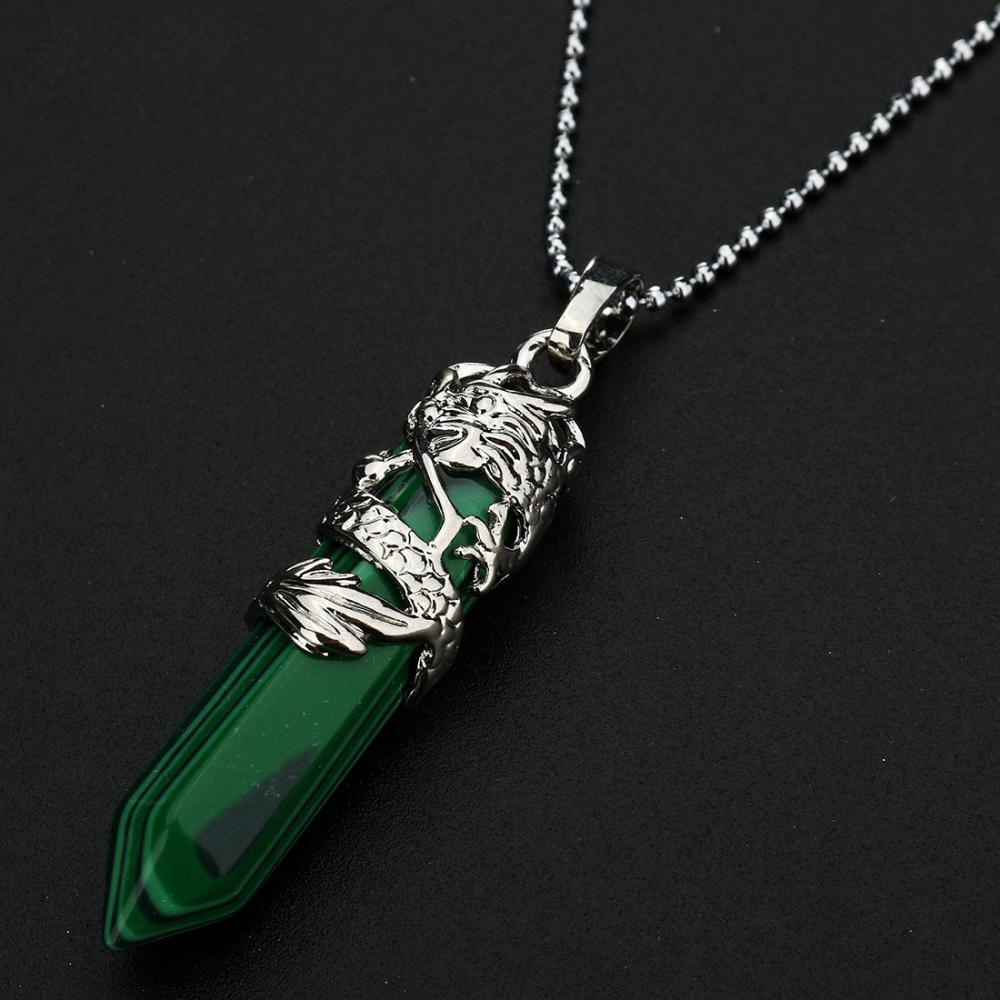 Dragon Tribe Totem Hexagonal Natural Quartz Crystal Chakra Healing Point Pendant Necklace Jewelry Fashion Accessories