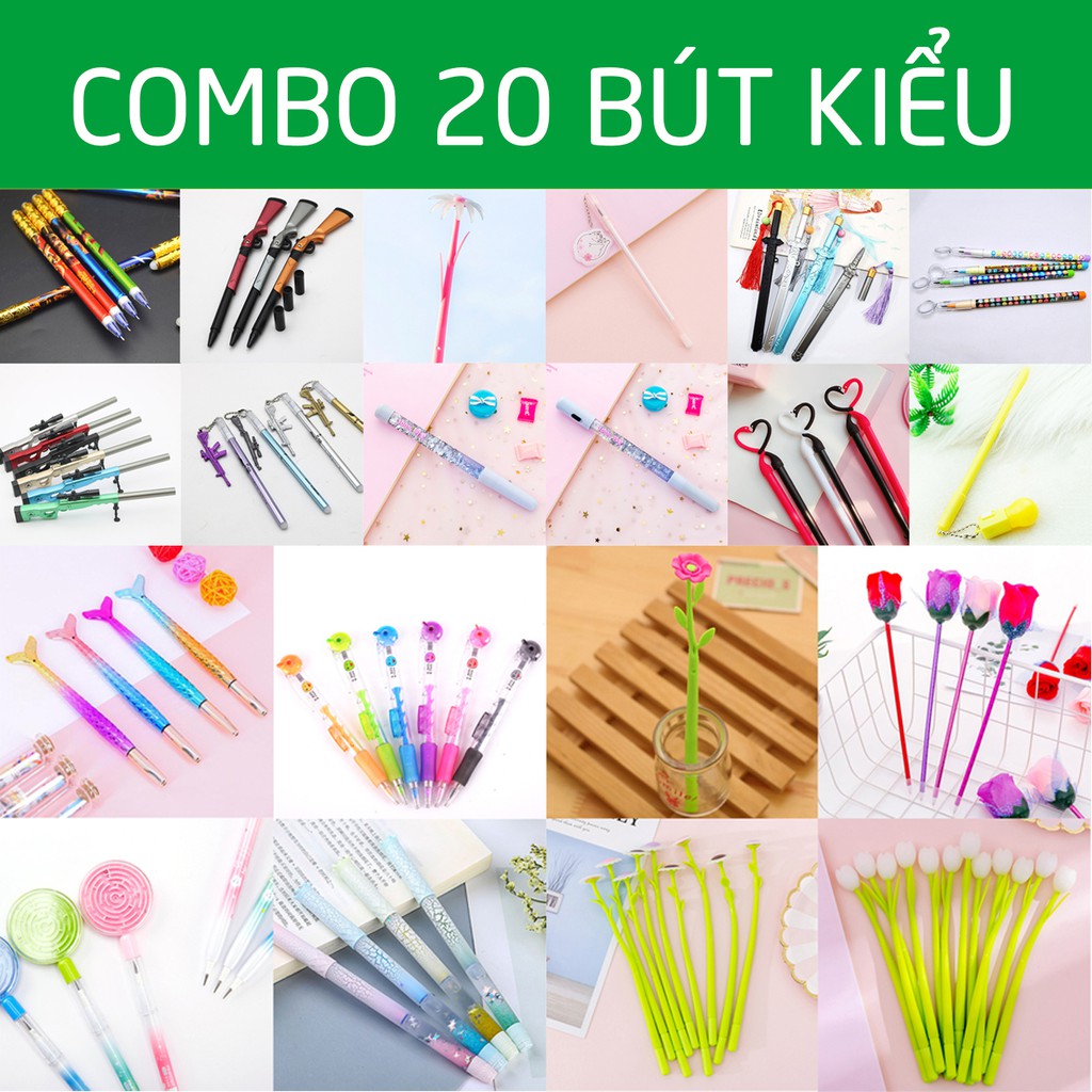 Combo 20 Bút Viết Nước Bút Chì Bút Máy Bút Bi Bút Xoá Được Kiểu Độc Đáo