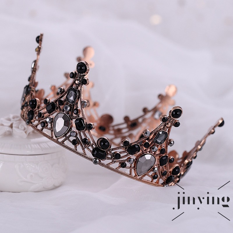 GETNOIVAS ❤S Wind Vintage Baroque Tiara Black Beads Tiaras Crowns Hairband Royal Queen Headband for Women Chri