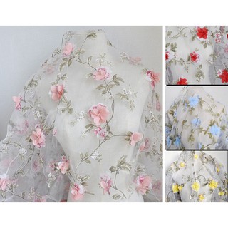 Dụng cụ trang trí chất lượng cao❤Tấm vải voan thêu ren hoa màu hồng/xanh dương xinh xắn